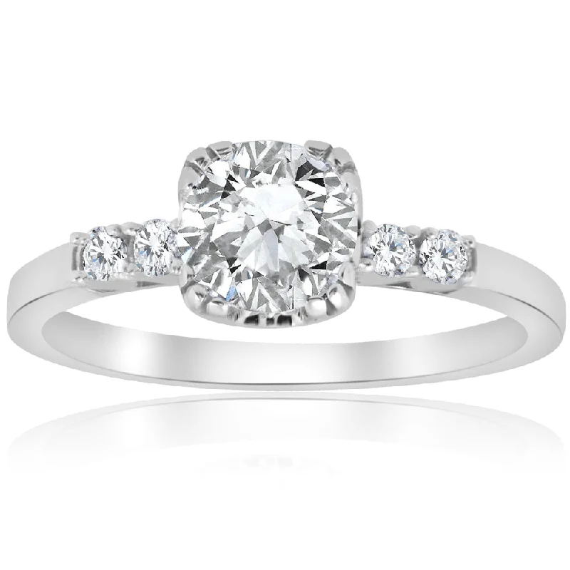 Ladies engagement rings with heart-shaped diamonds-1.15 ct Solitaire Diamond Vintage Engagement Ring 14K White Gold