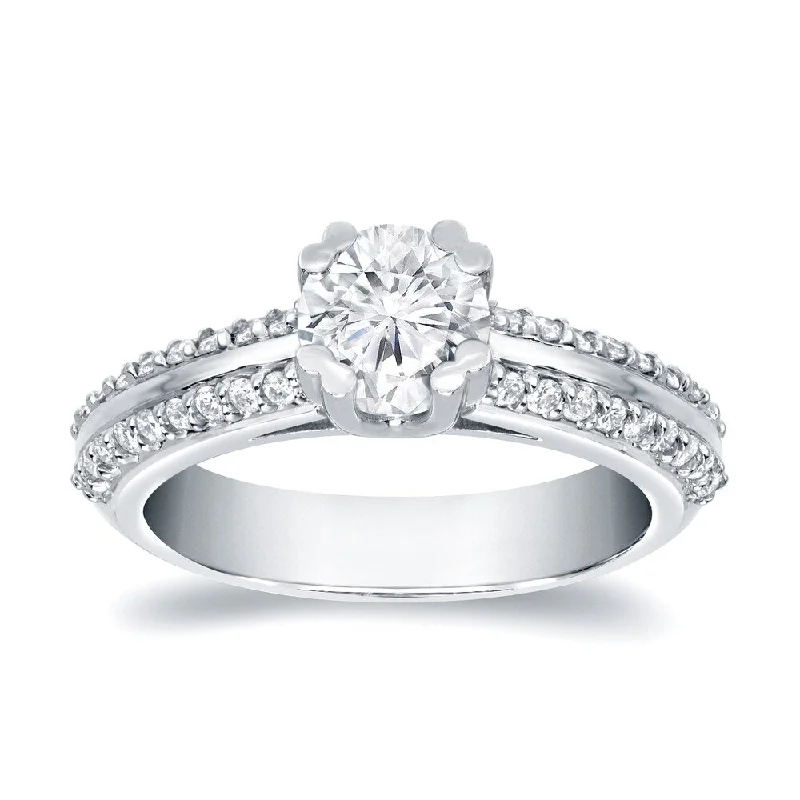 Ladies moissanite engagement rings-Auriya Unique Double Edge 1ct TDW Round Diamond Engagement Ring 14k White Gold (H-I, SI1-SI2)