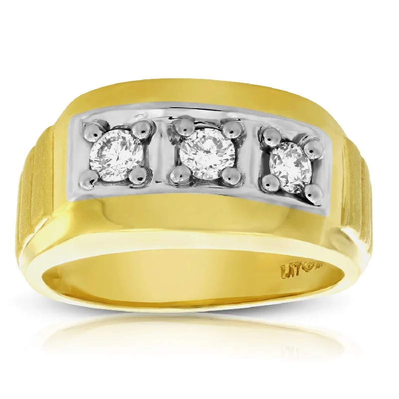 Ladies engagement rings with colored diamonds-1/2 cttw Men's 3 Stone Diamond Engagement Ring 14K Yellow Gold SI Clarity