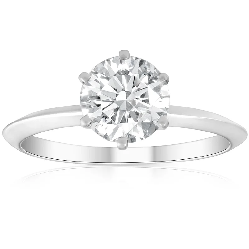 Ladies luxury engagement rings-1ct Round Enhanced Diamond Solitaire Engagement Ring 14K White Gold