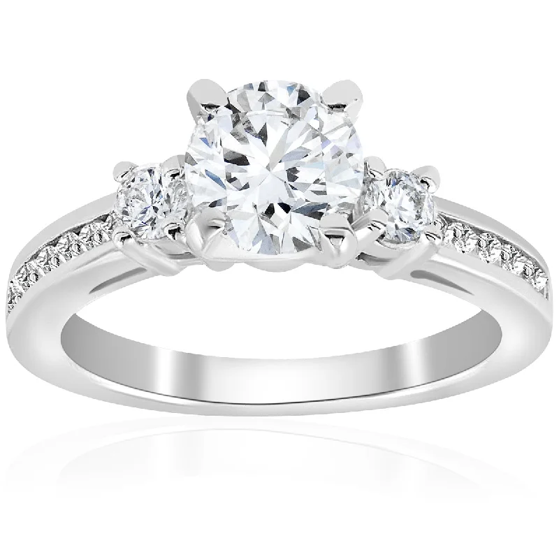 Ladies engagement rings for women-1 ct Diamond Engagement Ring 3-Stone 14K White Gold