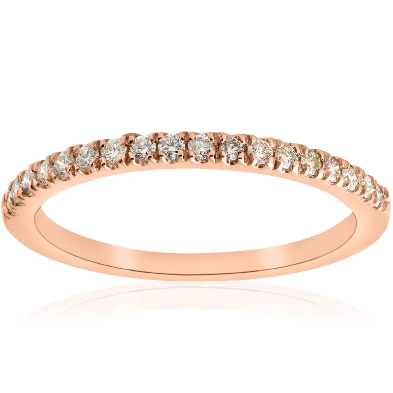 Ladies engagement rings with pearls-1/4ct Diamond Ring Stackable Engagement Womens Wedding Band 14K Rose Gold