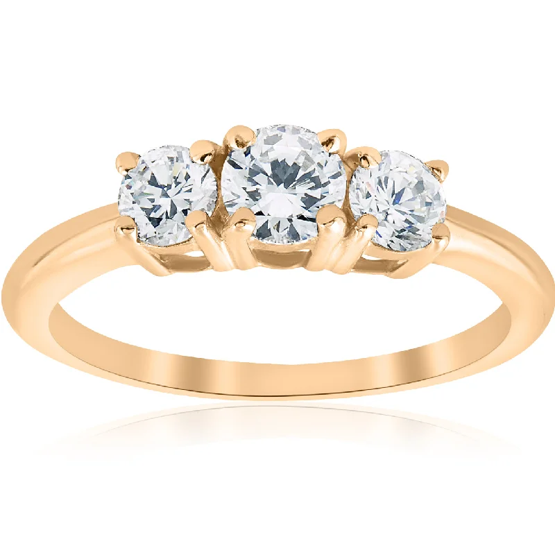 Ladies square engagement rings-1ct 3 Stone Diamond Engagement Round Cut Ring 10k Yellow Gold