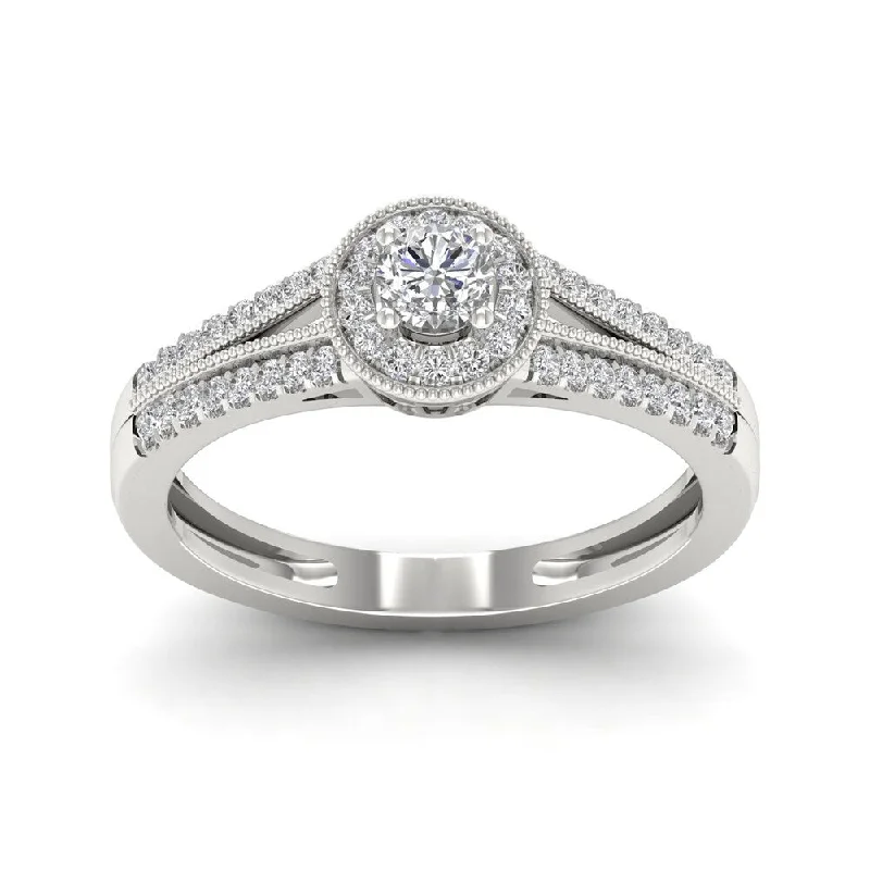 Ladies high-end engagement rings-De Couer 1/3ct TDW Diamond Round Shape Halo Engagement Ring - White