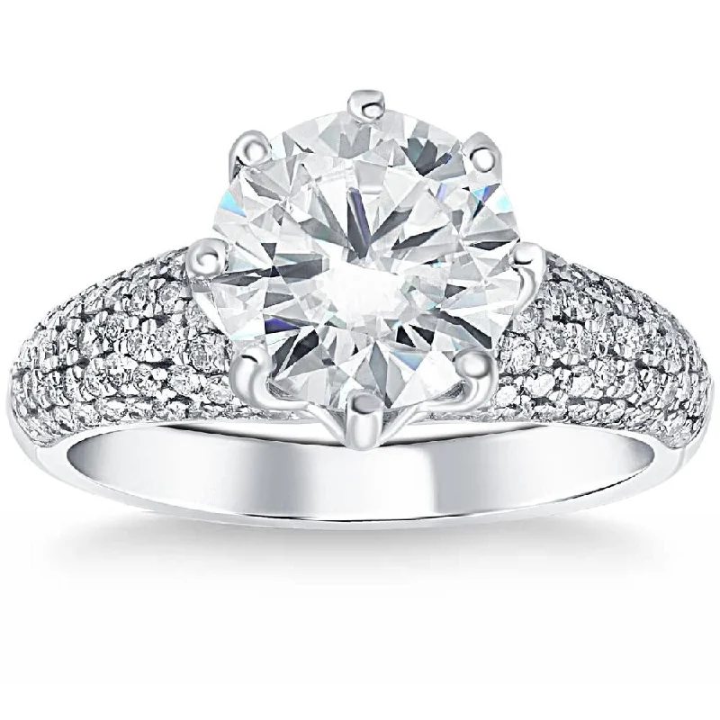 Ladies platinum diamond engagement rings-3.59Ct Certified Diamond Engagement Ring Wide White Gold Lab Grown