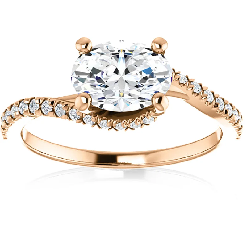 Ladies engagement rings with a floral design-1 1/4 Ct Oval Diamond Engagement Ring 14k Rose Gold