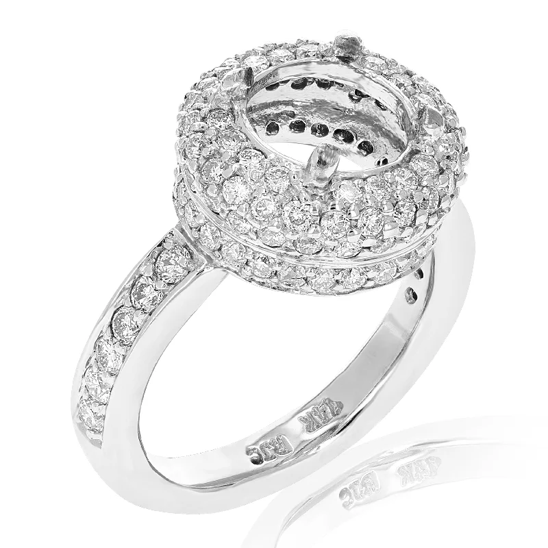 Ladies stackable engagement rings-1 cttw Diamond Semi Mount Engagement Ring 14K White Gold Round Bridal