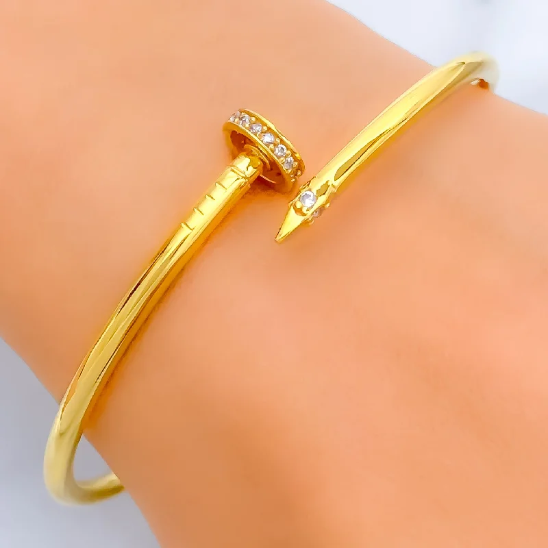 Ladies matching bracelets and rings-Elegant Sparkling 21k Gold CZ Nail Bangle Bracelet