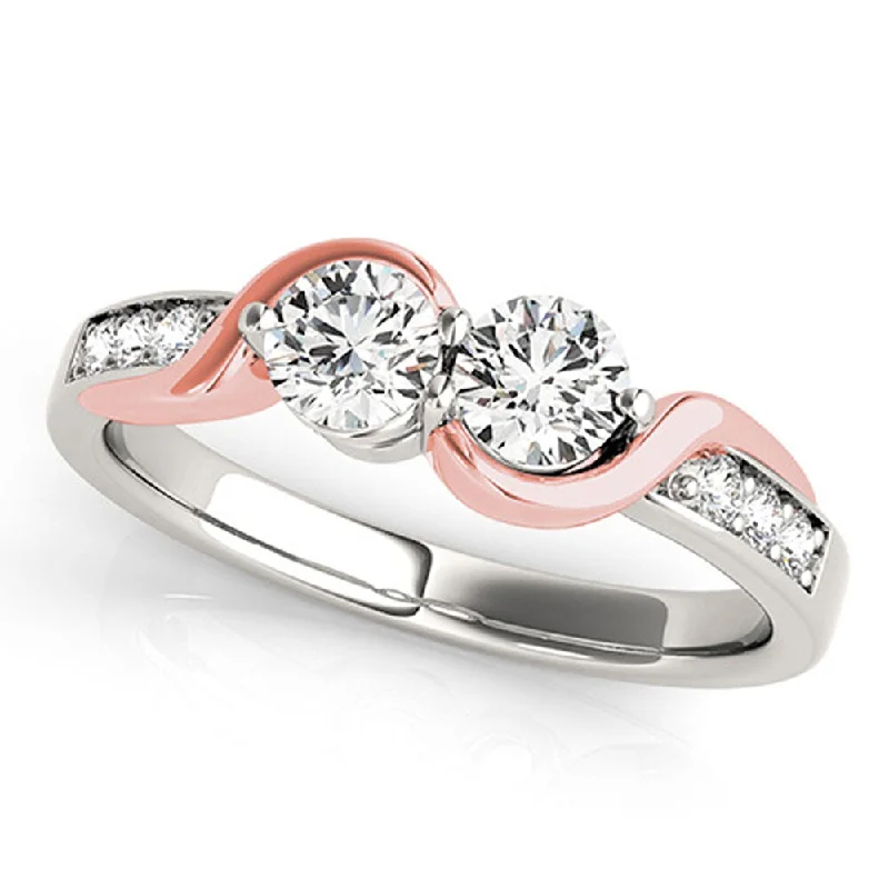 Ladies rose gold engagement rings-Auriya 1ct TDW Round Two Stone Diamond Engagement Ring 14k Two-Tone Rose and White Gold (H-I, SI1-SI2)