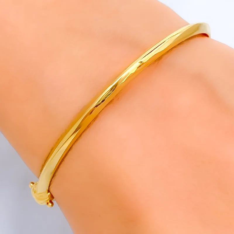 Ladies minimalist bracelets-Dainty Glistening 22k Gold Bangle Bracelet