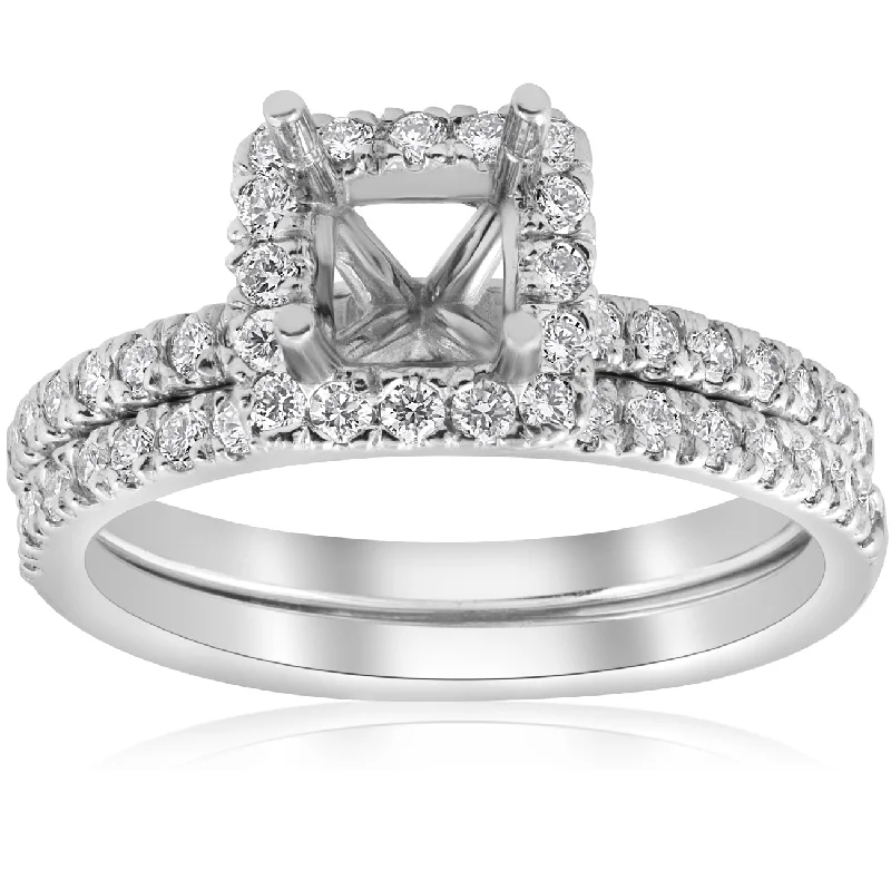 Ladies unique halo engagement rings-5/8ct Princess Cut Diamond Halo Engagement Ring Setting Matching Band White Gold