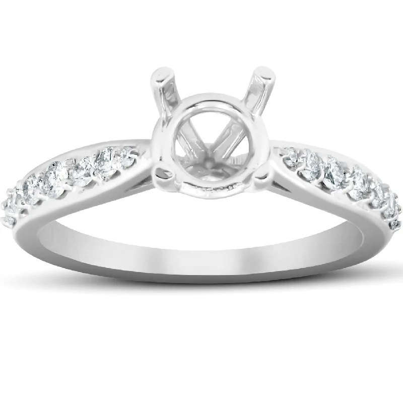 Ladies timeless engagement rings-1/3 Ct Diamond Engagement Ring Semi Mount Tapered Setting 14k White Gold