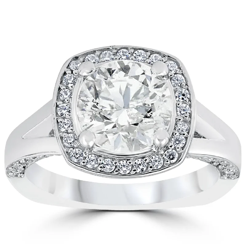 Ladies modern engagement rings-3 1/2ct Diamond Cushion Halo Split Shank Engagement Ring 14k White Gold Enhanced