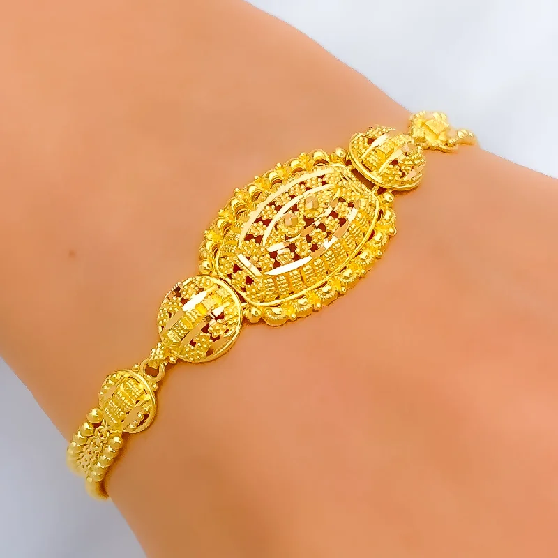 Ladies sterling silver bracelets-Textured Charming 22k Gold Bracelet