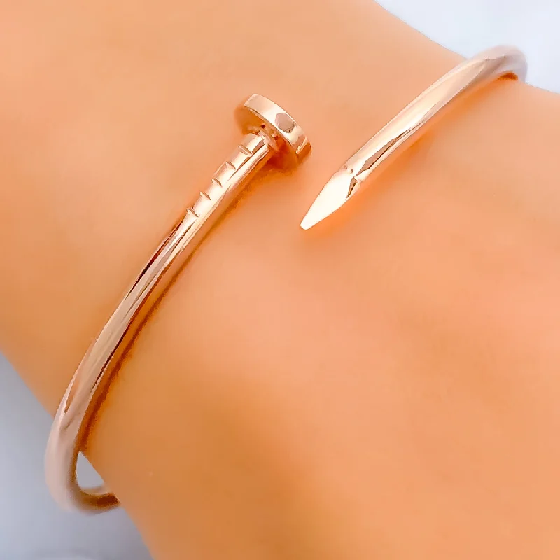 Ladies silver bracelets-Timeless Beautiful 21k Rose Gold Nail Bangle Bracelet