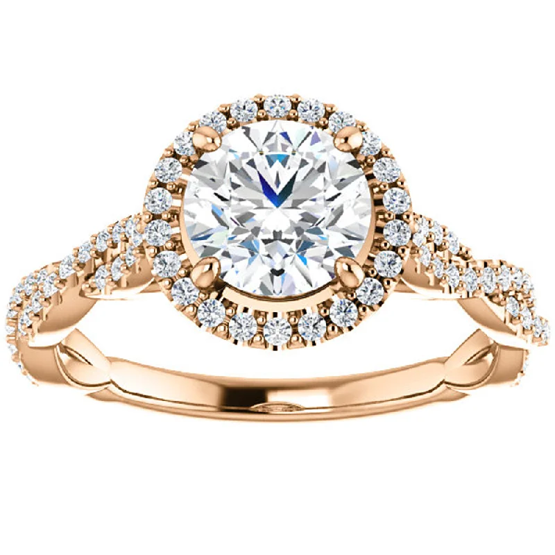 Ladies delicate engagement rings-1 1/3ct Diamond Halo Interwoven Engagement Ring 14k Rose Gold