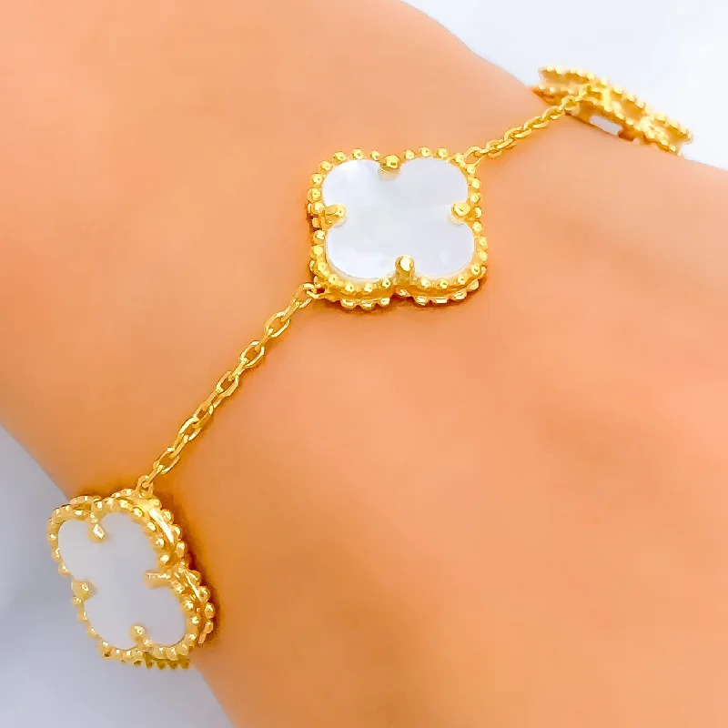 Ladies twisted bangles-Opulent Gleaming 21k Gold Clover Bracelet