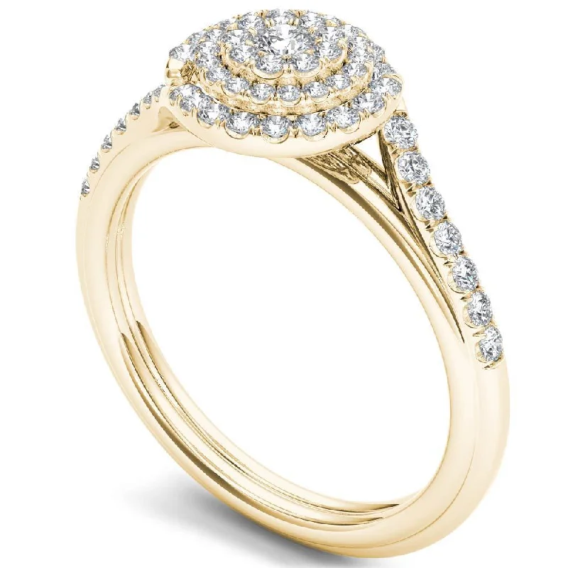 Ladies affordable diamond engagement rings-De Couer 10k Gold 1/2ct TDW Diamond Bypass Double Halo Engagement Ring