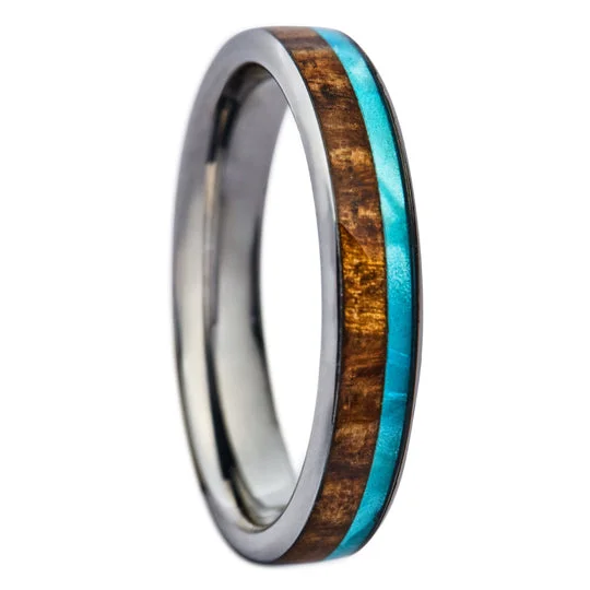 Ladies platinum diamond rings-Koa Wood and Mother of Pearl Ring