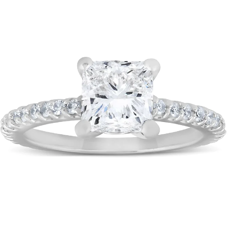 Ladies halo diamond engagement rings-2 Ct Diamond Engagement Ring Princess Cut 14k White Gold