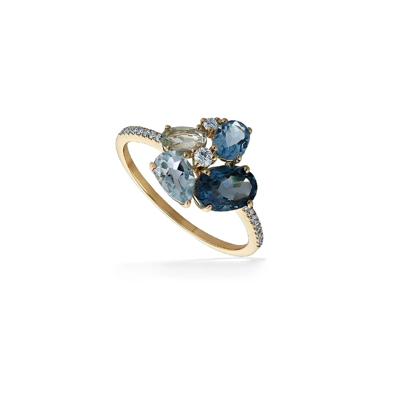 Ladies heart-shaped rings-Effy Prasolite and Blue Topaz Cluster Ring