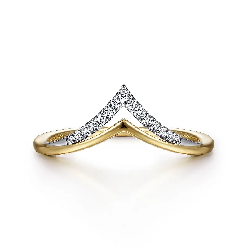 Ladies minimalist rings-14K White-Yellow Gold Diamond Chevron Ring