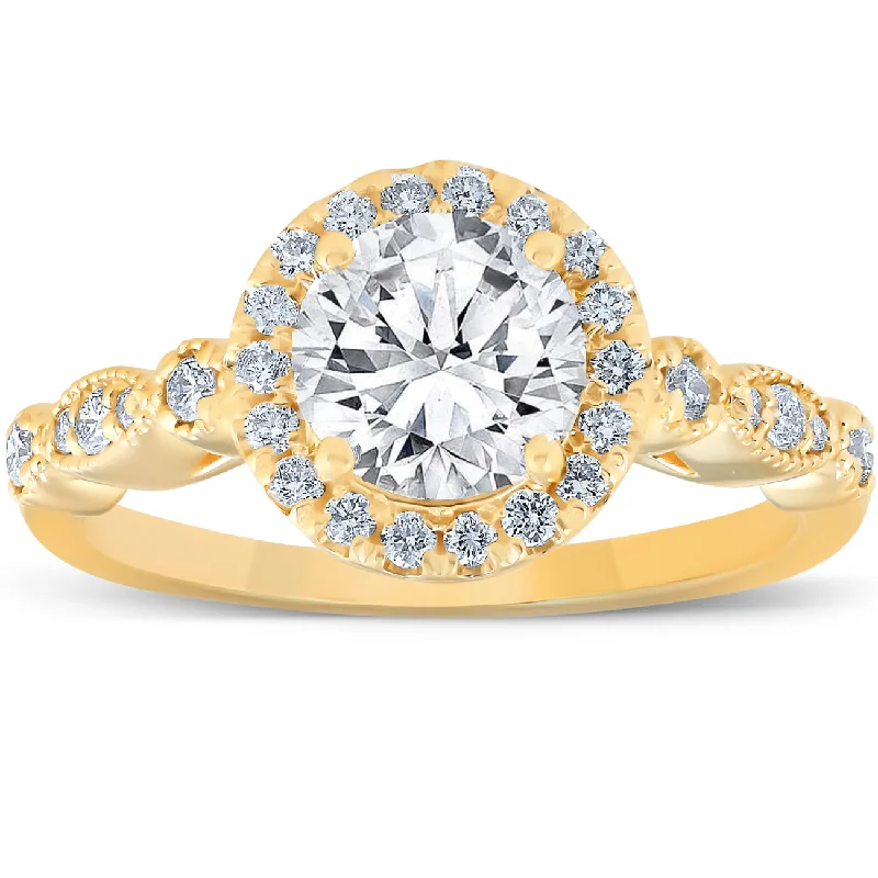 Ladies heart-shaped engagement rings-1 3/4 Ct Diamond Engagement Ring 14k Yellow Gold Halo Enhanced