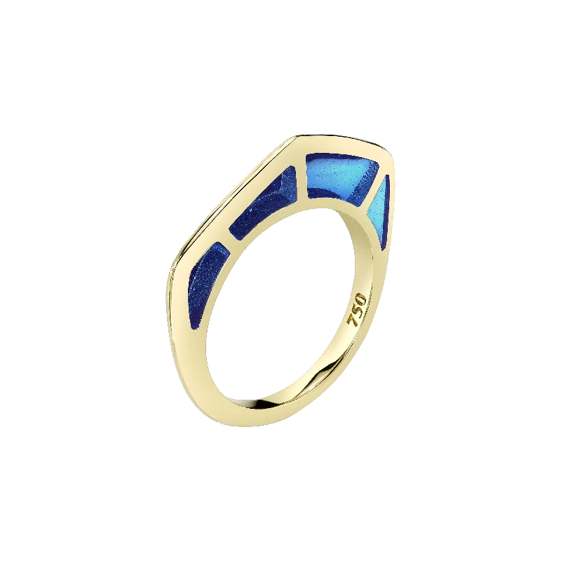 Ladies ruby rings-Cobra Ring with Blue Enamel