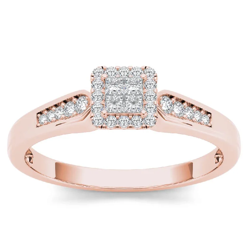 Ladies platinum diamond engagement rings-De Couer IGI Certified 10k Rose Gold 1/4ct TDW Diamond Halo Engagement Ring - Pink