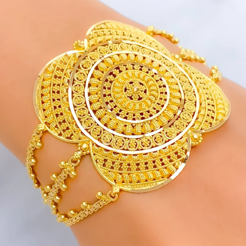 Ladies engraved wedding bracelets-Gorgeous Dressy 22k Gold Statement Bracelet