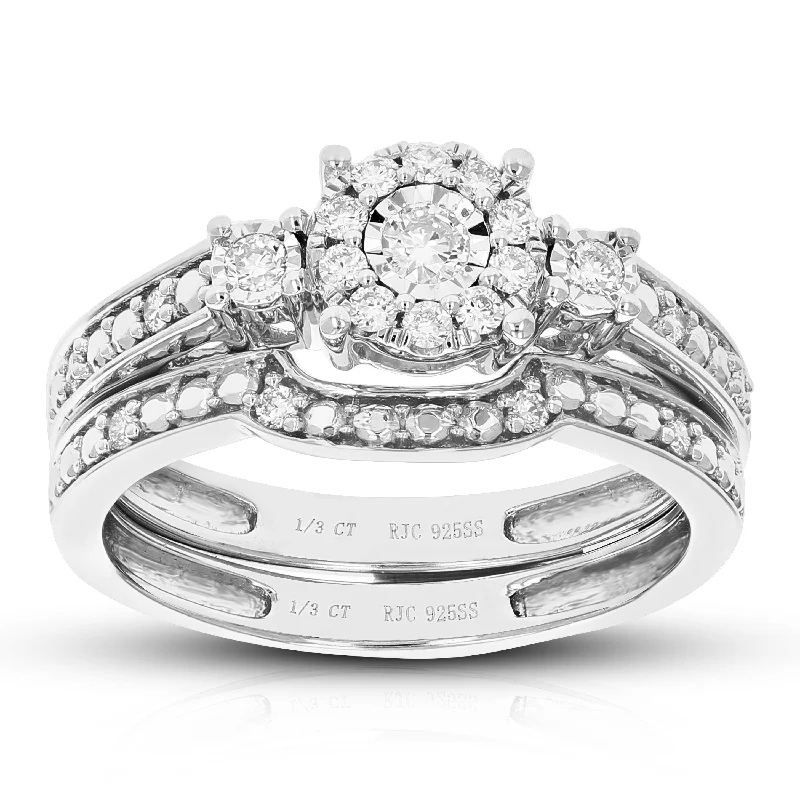 Ladies engagement rings with a twist-1/3 cttw Round Cut Lab Grown Diamond Prong Set Wedding Engagement Ring Bridal Set. 925 Sterling Silver