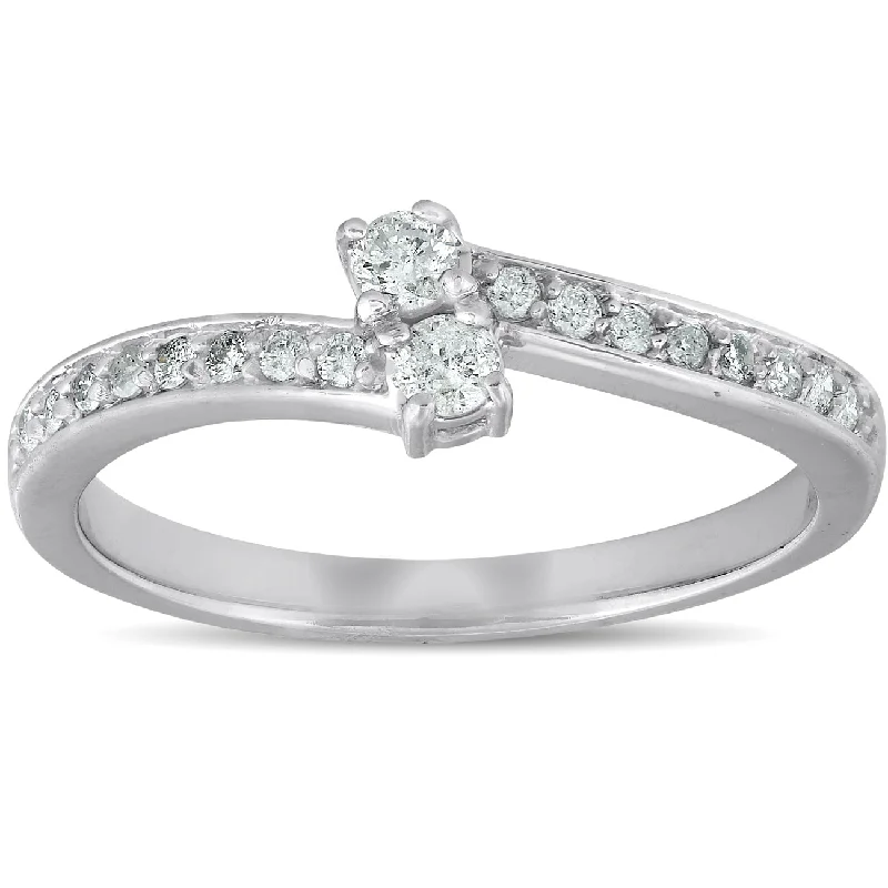 Ladies affordable engagement rings-1/4 Ct Two Stone Diamond Engagement Forever Us Ring White Gold Anniversary Band