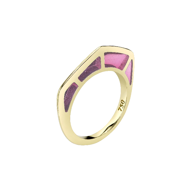 Ladies rose gold rings-Cobra Ring with Purple Enamel