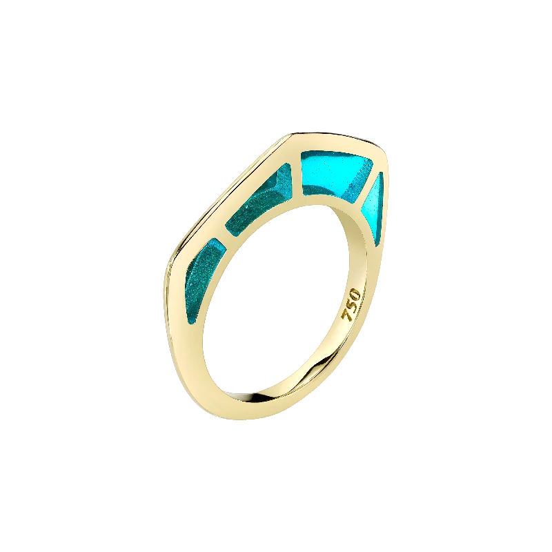 Ladies personalized rings-Cobra Ring with Light Blue Enamel