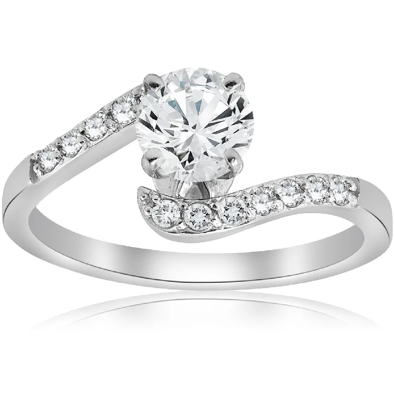 Ladies twisted solitaire engagement rings-1 CT Diamond Engagement Curve Ring 14k White Gold