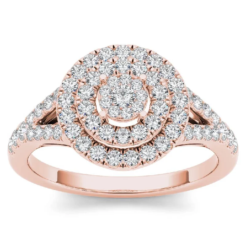 Ladies personalized gemstone engagement rings-De Couer 14k Rose Gold 1/2ct TDW Diamond Cluster Double Frame Engagement Ring