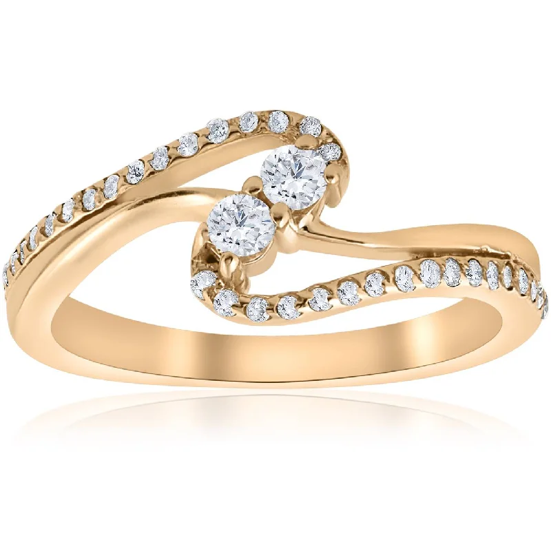 Ladies vintage-inspired solitaire engagement rings-1/2ct Two Stone Diamond Forever Us Engagement Ring 10k Yellow Gold