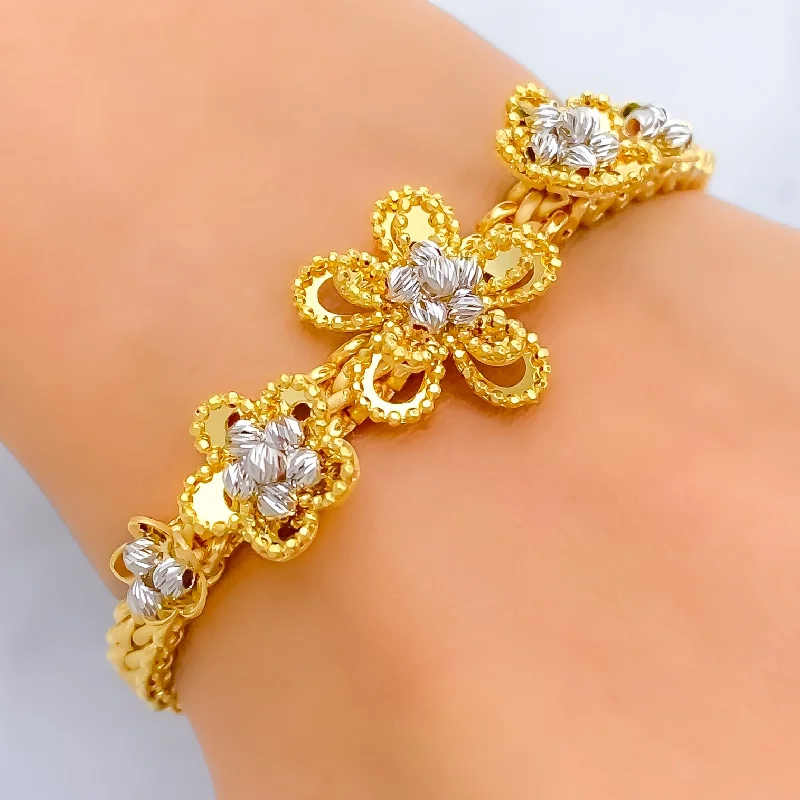 Ladies sparkly bracelets-Magnificent Flower 21k Gold CZ Bracelet