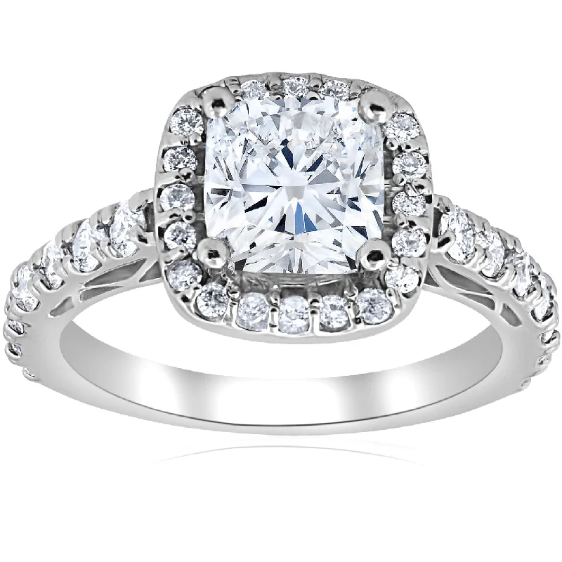 Ladies antique engagement rings-2 1/5 ct Cushion Diamond Vintage Halo Engagement Ring 14k White Gold