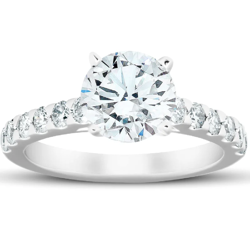 Ladies floral engagement rings with diamonds-2 3/4 Ct Diamond Engagement Ring 14k White Gold