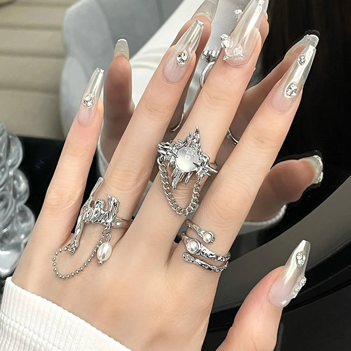 Ladies three-stone rings-IG Style Streetwear Geometric Alloy Women'S Open Rings