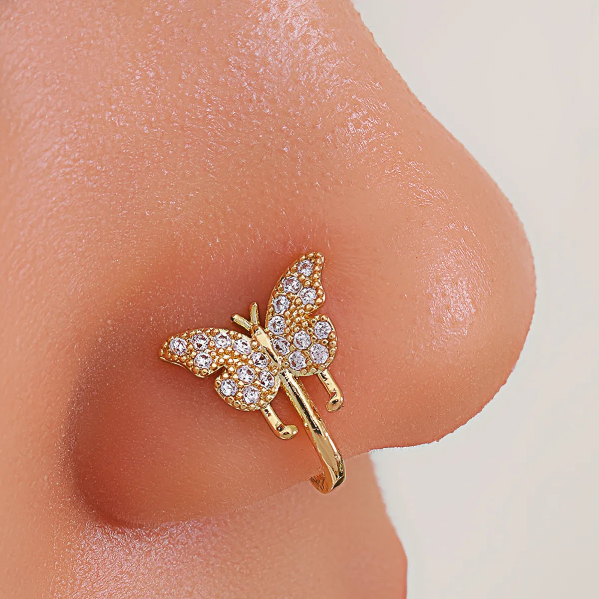 Ladies round-cut diamond rings-1 Piece Nose Rings & Studs Elegant Butterfly Copper Plating Nose Ring