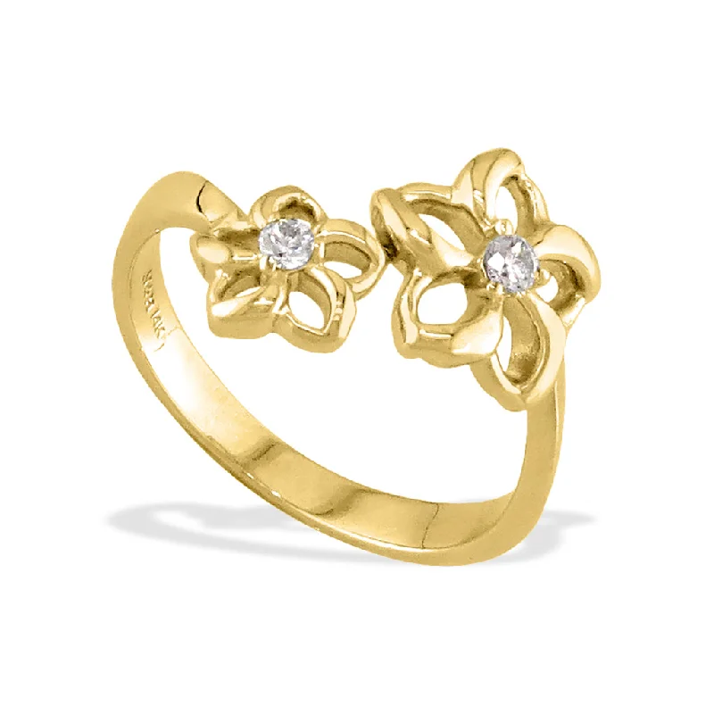 Ladies rings with side stones-Floating Plumeria Bypass Ring