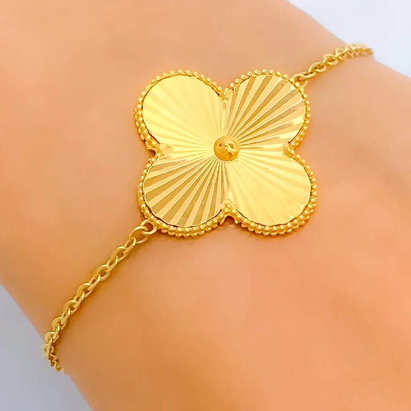 Ladies moonstone bangles-Extravagant Glistening Flower 21k Gold Bracelet