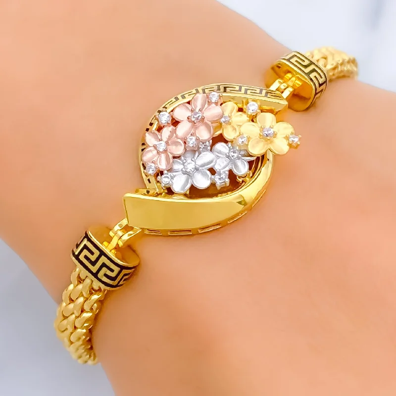 Ladies engraved bracelets-Charming Elevated 21k Gold CZ Bracelet