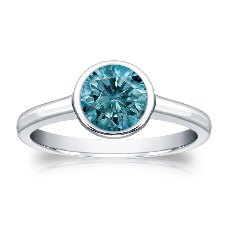 Ladies engagement rings with unique settings-Auriya Round 1ctw Bezel Set Solitaire Blue Diamond Engagement Ring 14K Gold