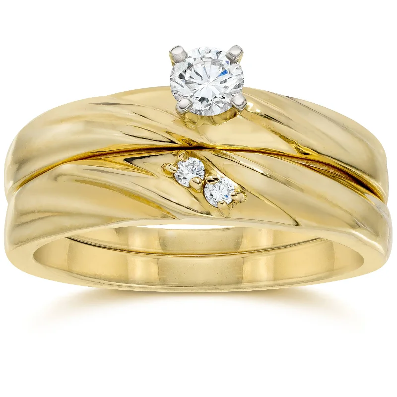 Ladies classic engagement rings-1/4CT Diamond Engagement Wedding Ring Set 10K Yellow Gold