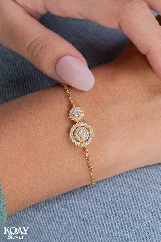 Ladies thick silver bracelets-Circle Zircon Bracelet Gold Plated