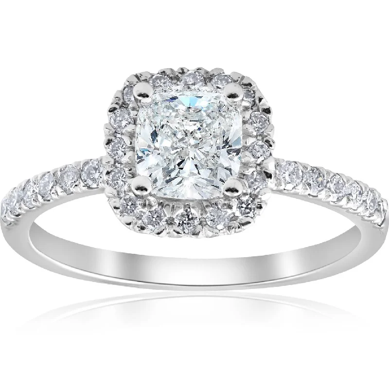 Ladies round engagement rings-2 ct Cushion Diamond Halo Engagement Ring 14k White Gold