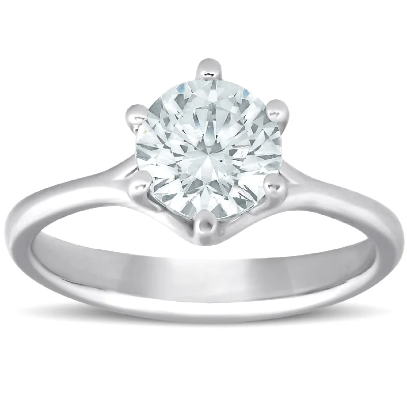 Ladies platinum diamond engagement rings-1 Ct Round Diamond Engagement Six Prong Solitaire Ring 14k White Gold Enhanced